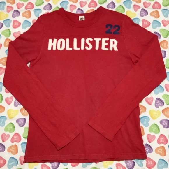 Hollister Shirts Hollister Mens Red Long Sleeves Round Neck